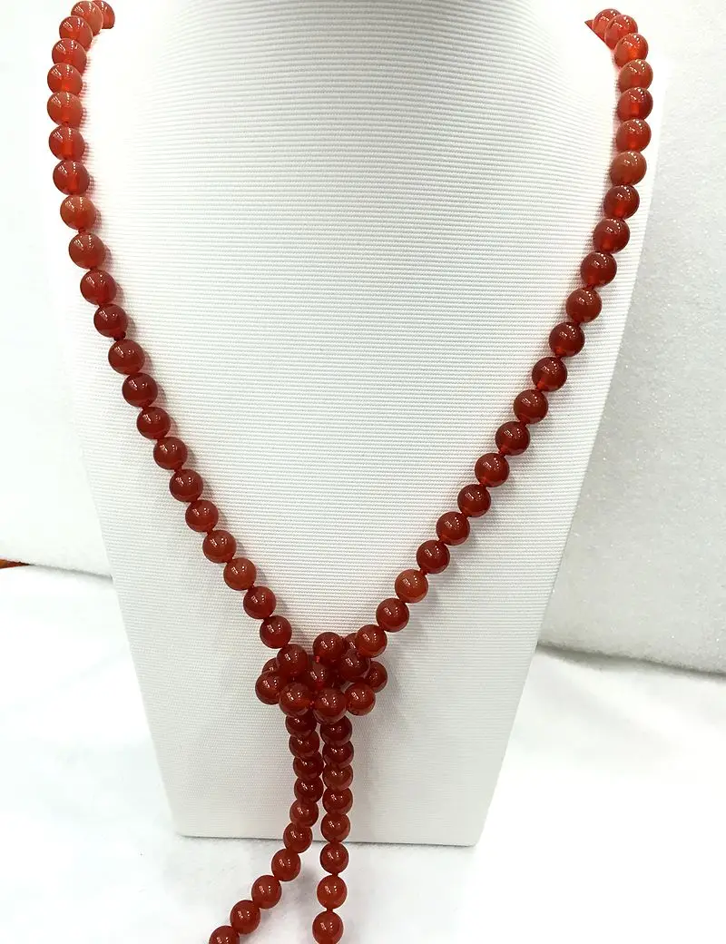 

knotted rope red color carnelian Malou onicolo 120cm long necktie jewelry necklace triple twisted perfect round shape