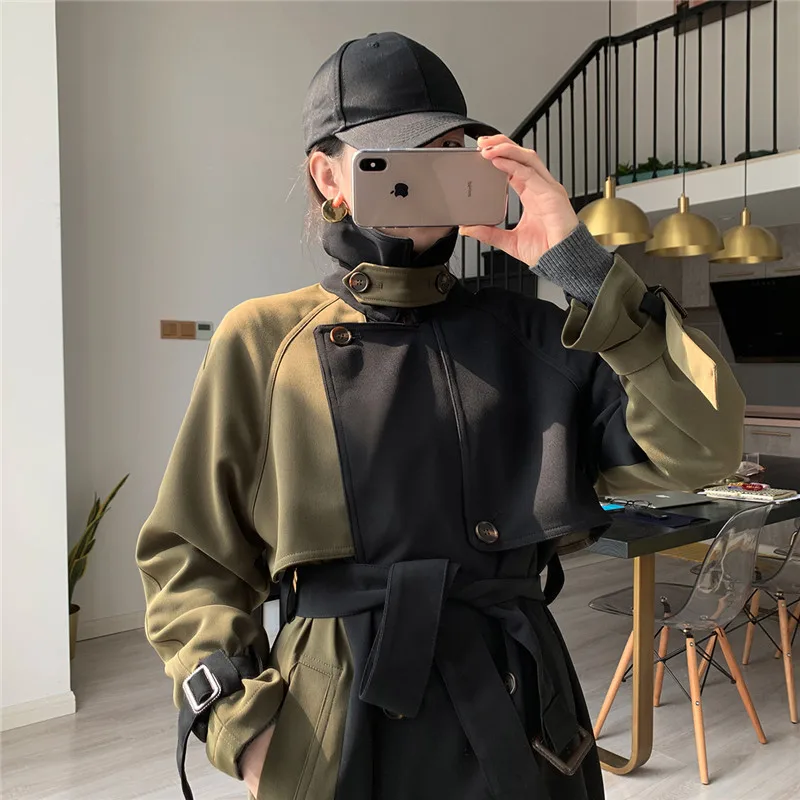 Женский Повседневный двубортный Тренч простой классический длинный с поясом