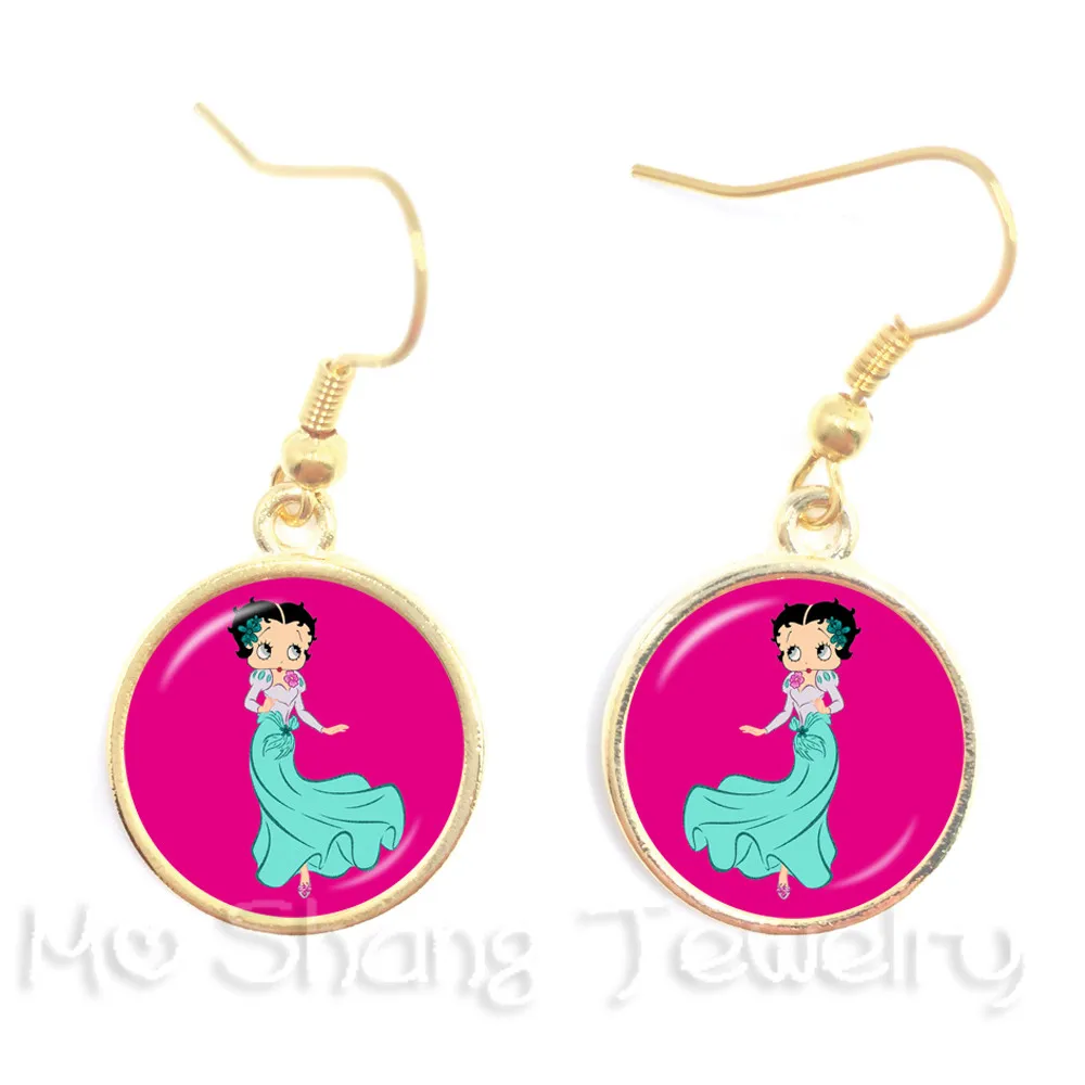 Стеклянные кабошоновые серьги капли Betty Boop с художественным рисунком Подвески