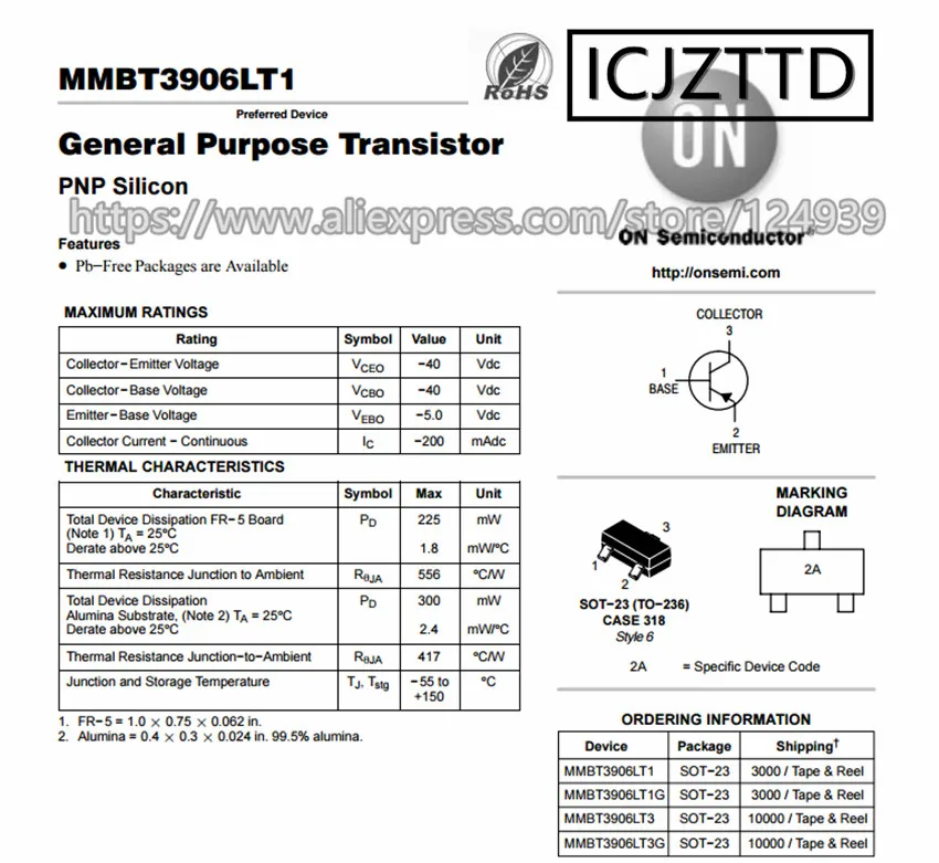 100 шт. оригинал MMBT3904LT1G 1AM MMBT3904LT1 MMBT3904 SOT-23 TRANS NPN 40V 0.2A SOT23 MMBT3906LT1G 2A MMBT3906 MMBT3906LT1 |