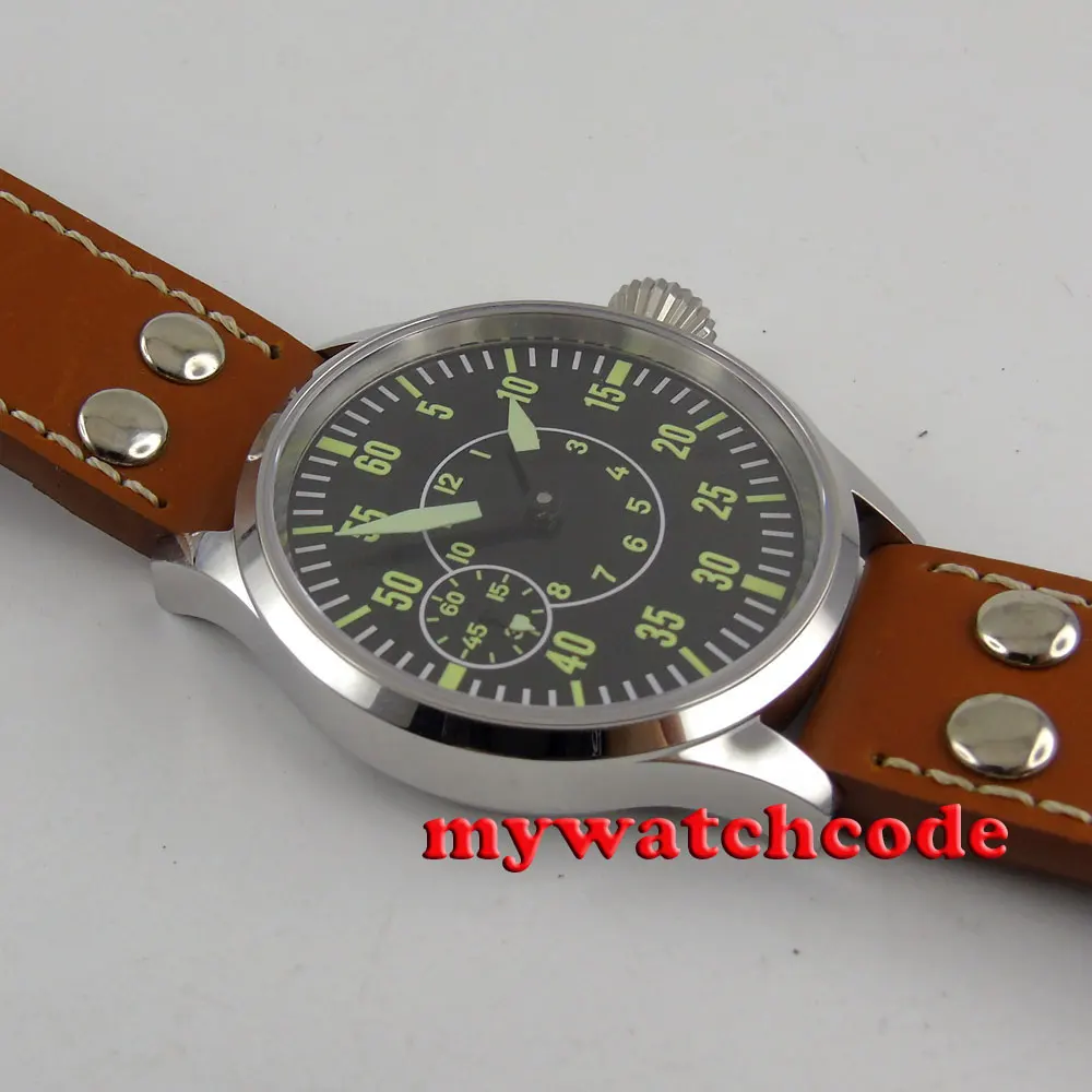 Полированный 44 мм стерильный черный циферблат сапфировое стекло 6497 ручная