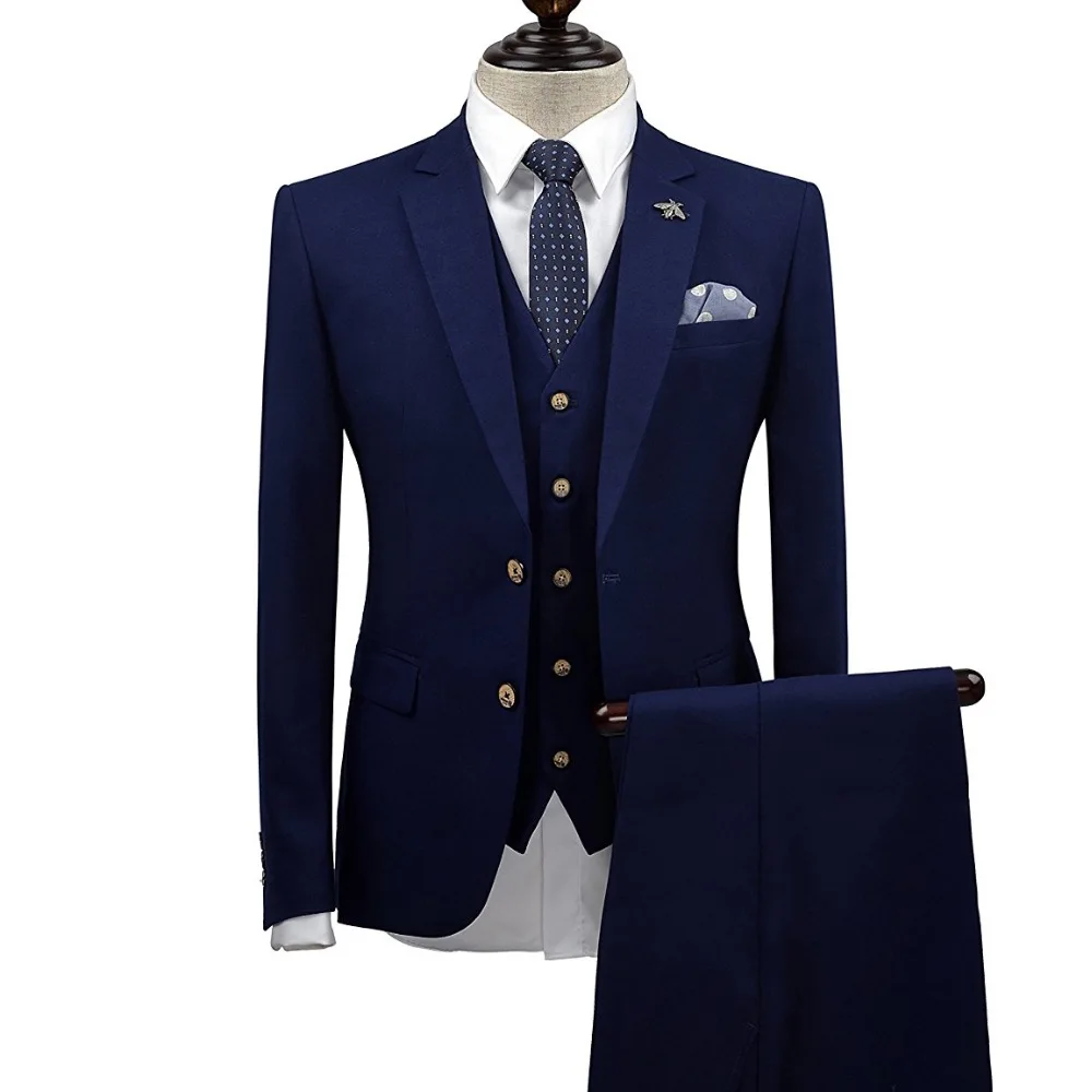 

brand clothing men solid single breasted business tuxedo coat/vest/pant groom wedding suit for men boy prom slim fit blue suits