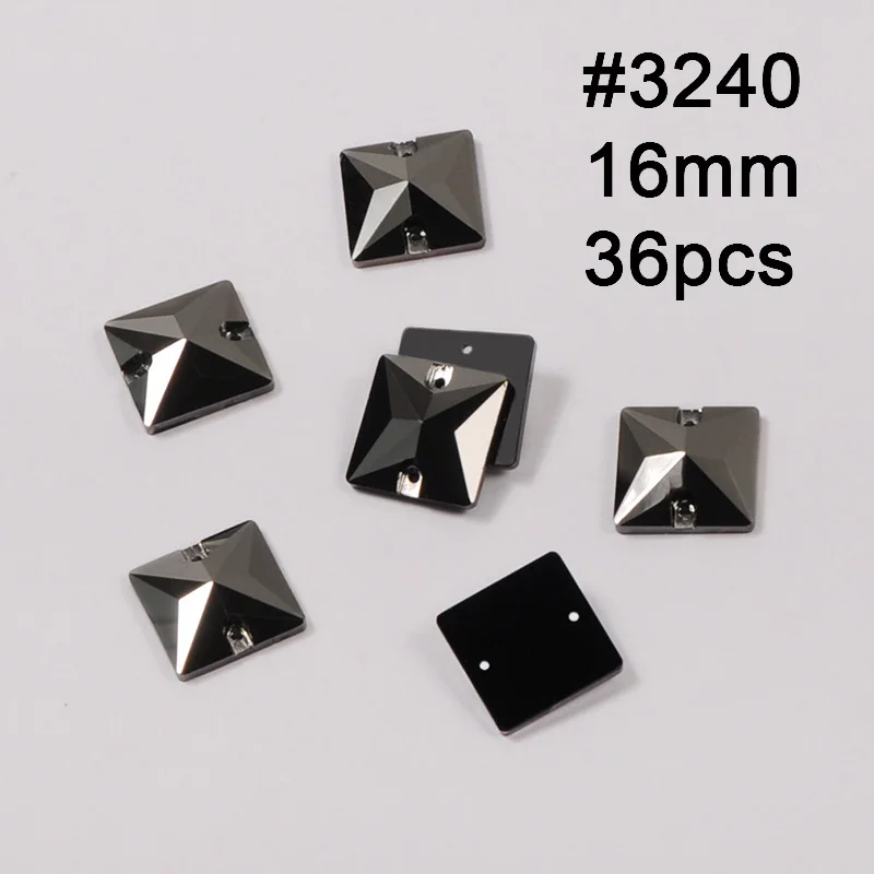 Square 16mm 26pcs Джет гематит 11 Форма пришить стразы стеклянные бусины из хрусталя стразы камни стразы аппликации для танцевальной одежды платье - Цвет: Square 16mm 26pcs