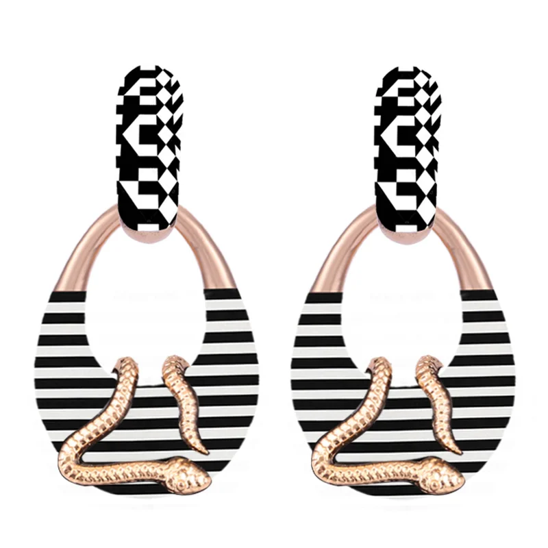 Black White Sehuoran OOrbellen Boho серьги-подвески для женщин Aretes Brincos подвеска в виде змеи модное ювелирное изделие массивные свадебные серьги - Окраска металла: Black White