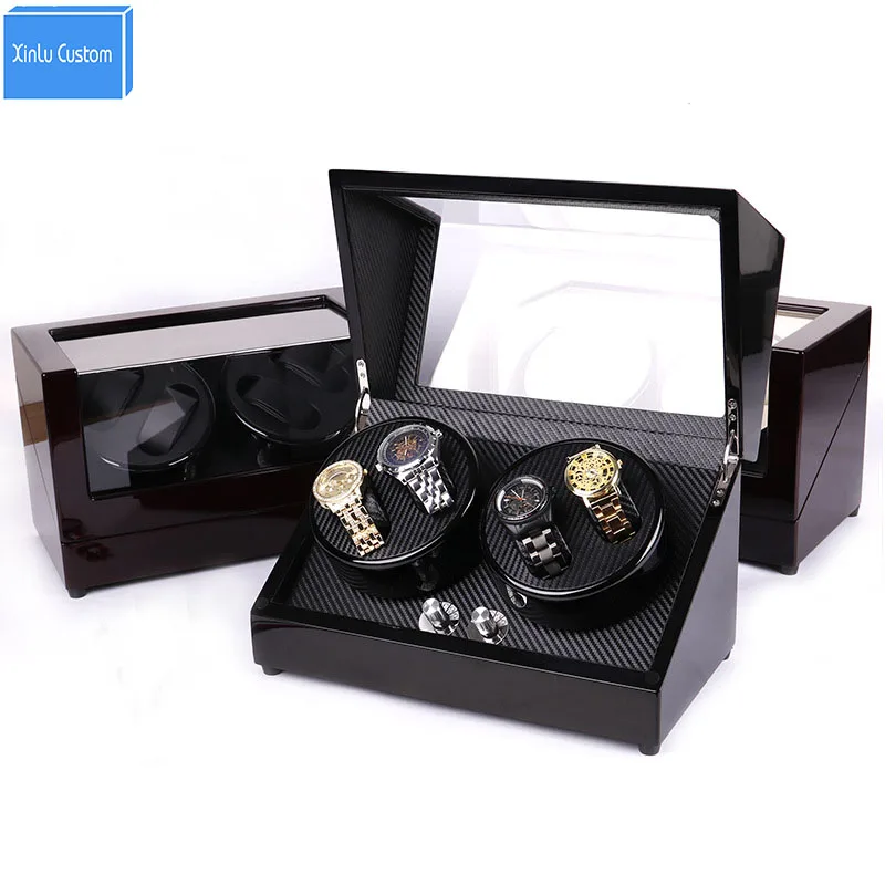 

Watch winders for automatic watches 4 color 4 watches rotate display japan mabuchi motor wood leather knob case display cabinet