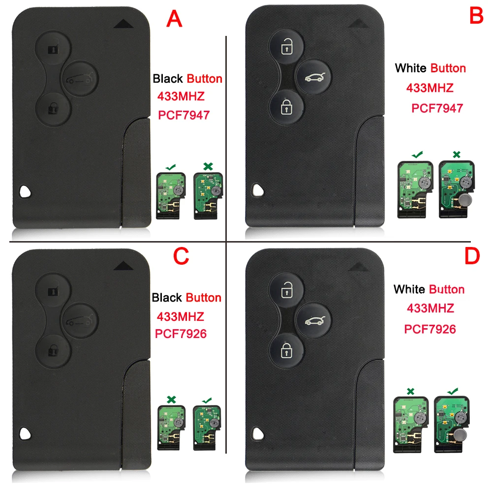 Смарт ключ для автомобиля OkeyTech 5 шт. 3 кнопки Renault Megane 2 Scenic Card II Grand 433 МГц ID46 PCF7926 PCF7947