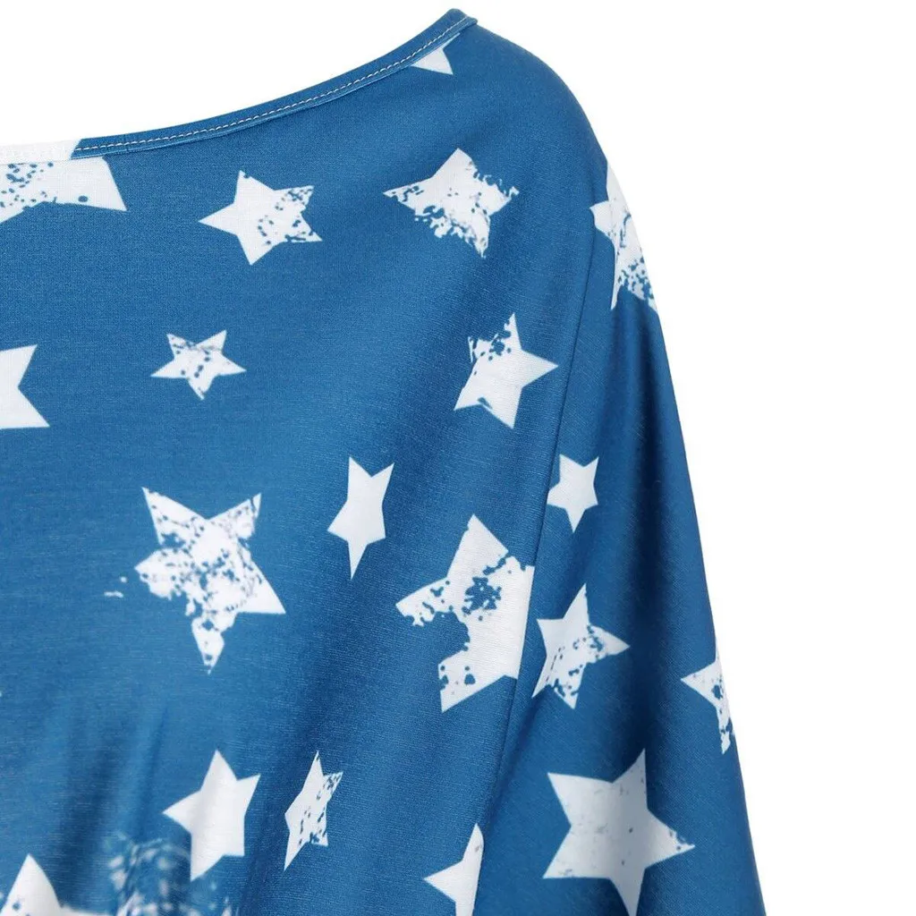 Women stripe America Flag Printed skew Neck SLeeve Knot T-shirt Harajuku korean style streetwear haut femme | Женская одежда