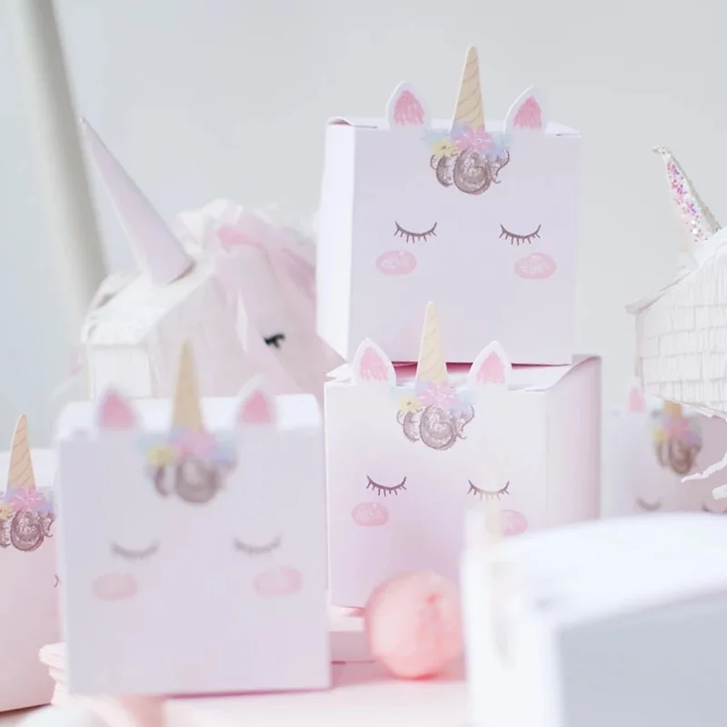 10 шт./лот DIY Розовые Конфеты единорог коробка бумажная коробка для торта Свадебная вечеринка украшения детский душ дети на дни рождения, особые события подарки