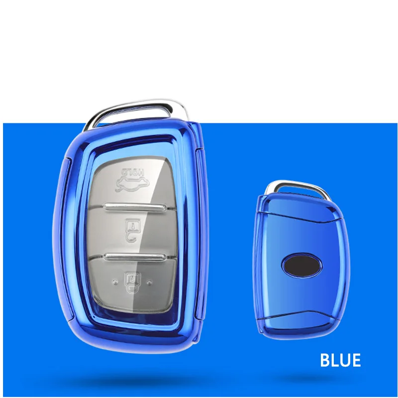 blue single shell Корпус умного ключа Крышка для hyundai I30 I20 IX25 IX35 Santa Fe Solaris Elantra акцентная Соната весь защитный держатель для ключей - Название цвета: blue single shell