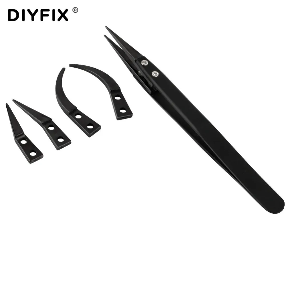 DIYFIX ESD керамический пинцет антистатические щипцы для электронной сигареты с изогнутыми и прямыми наконечниками для ремонта телефона BGA Рабочий набор инструментов для поделок
