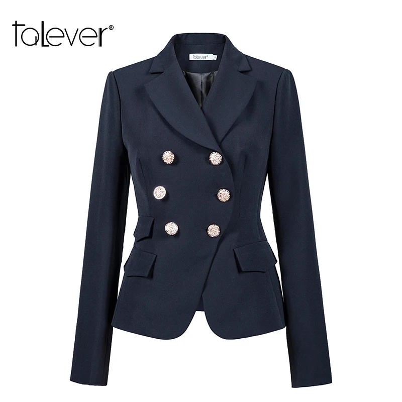 Women Fashion Pocket Blazer Double Breasted Female Autumn Coat Spring Office Lady Suit Overcoat Plus Size Talever | Женская одежда