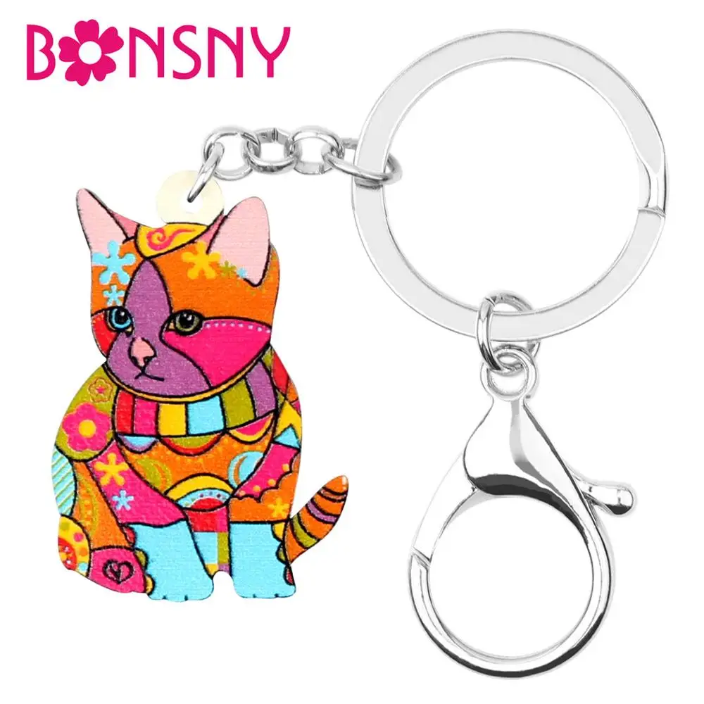 Bonsny акриловые красочные цветочные котенок кошка брелки уникальный дизайн птица