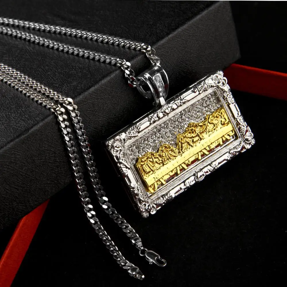 В стиле хип хоп Полный Стразы Bling лед из Тайная вечеря картина подвески ожерелья