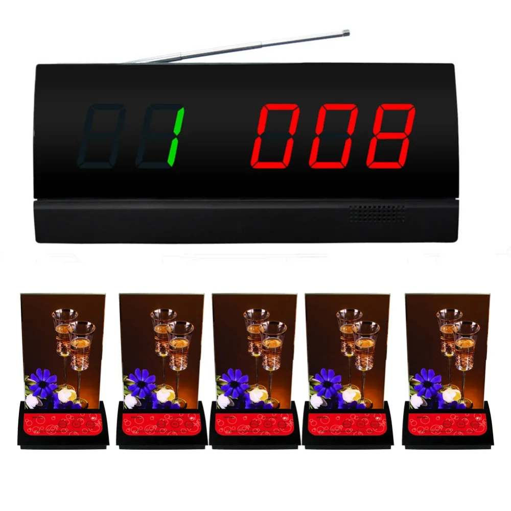 Беспроводная система вызова SINGCALL 5pcs Настольные звонки APE730 и 1pc Black Displayer APE2000 для