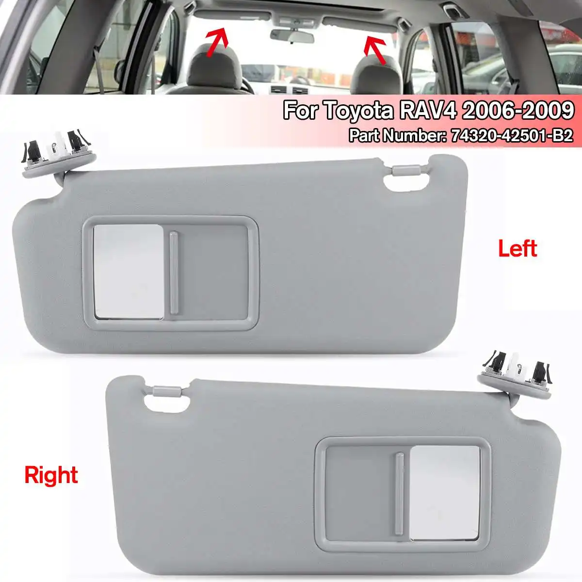 NEW 1PCS Left/Right Car accessories Gray Beige Sun Visor with Make-up Mirror and Screws For Toyota RAV4 2006-2009 74320-42501-A1