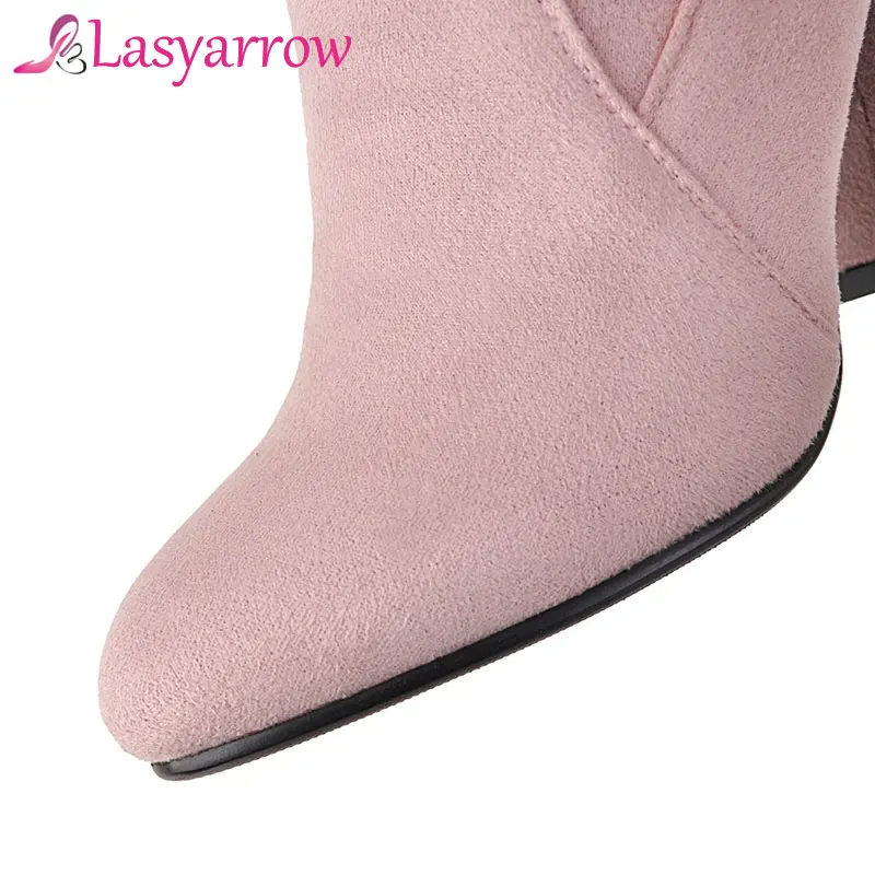 Сапоги Lasyarrow женские на высоком каблуке однотонные из флока без застежки удобная