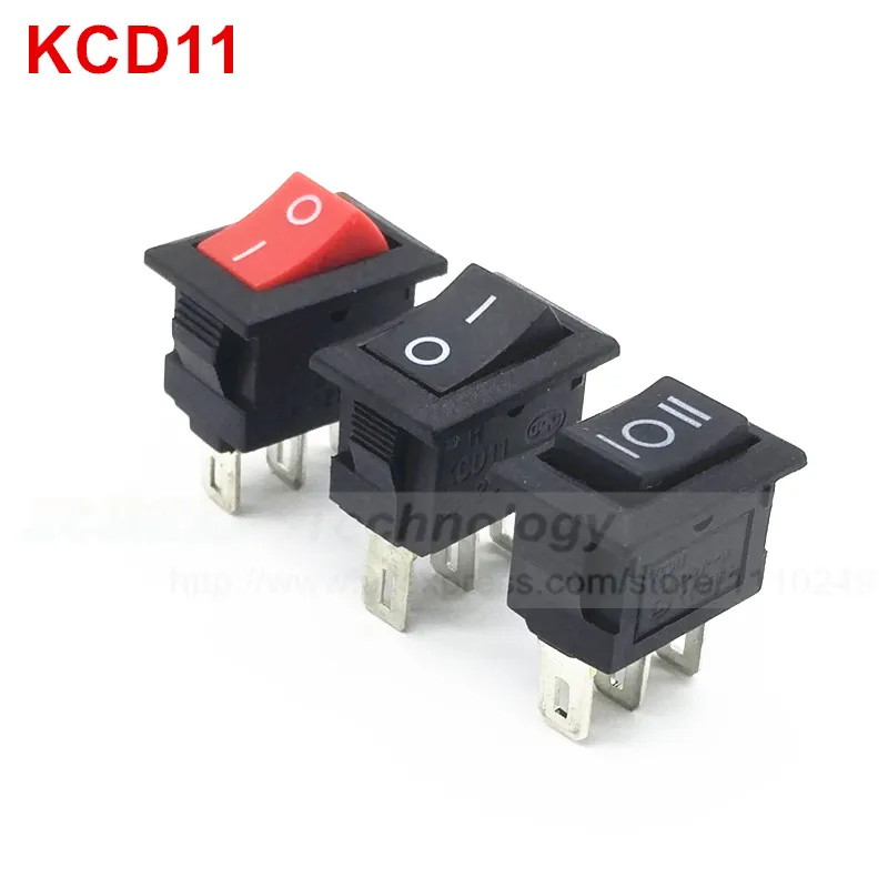 10 шт./лот деликатный кулисный переключатель KCD11 10*15 мм AC 250V 3A 2 3 Pin Красный Черный