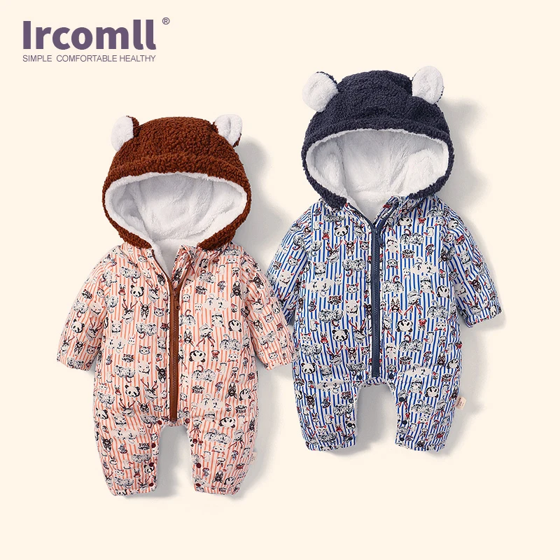 Ircomll/Одежда для новорожденных; комбинезон для малышей; осенне-зимние комбинезоны с капюшоном; мягкая бархатная одежда для младенцев