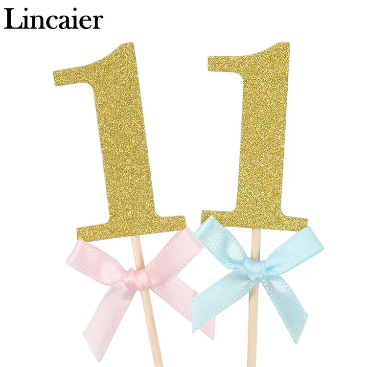 Lincaier 10 шт. первый день рождения торт Кекс Топпер 1st вечерние украшения для маленьких мальчиков и девочек я один год золото 1 юбилей поставки