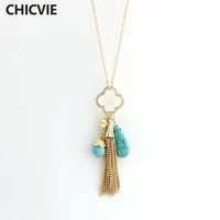 chicvie trendy gold tassel chain necklace for women long green necklaces pendants jewelry sne160175