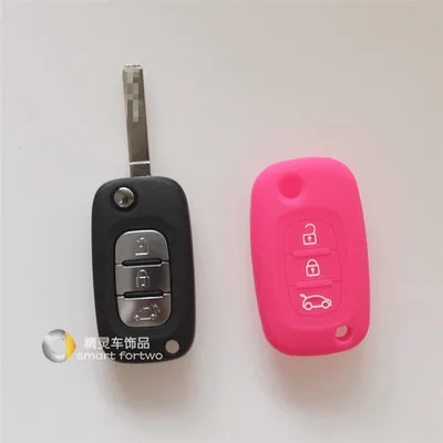 Новинка, Смарт 453 Fortwo Forfour, силиконовый чехол для ключей, автомобильные аксессуары для дистанционного управления, брелок, сумка, сигнализация, модель автомобиля, чехол с логотипом - Название цвета: Rose Red