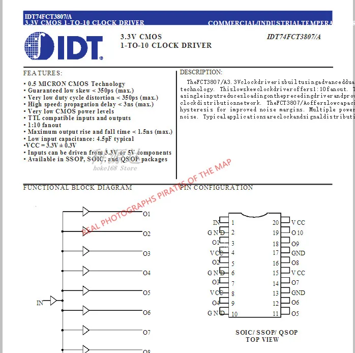 5 шт./лот IDT74FCT3807PY IDT74FCT 3807PY SSOP20 в наличии на складе|lot|lot lot |