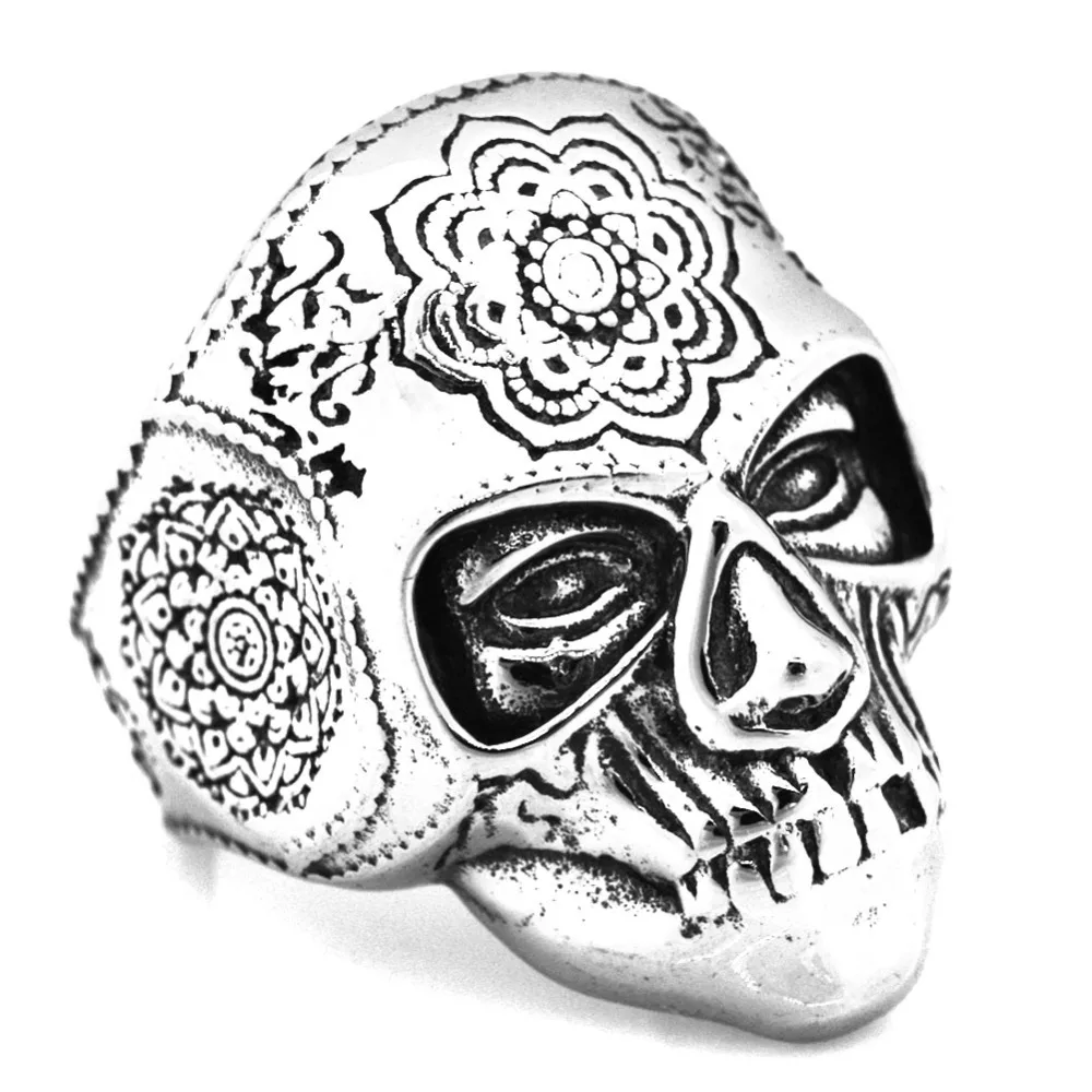 FANSSTEEL Нержавеющая Сталь Ювелирные изделия Подсолнух шлем Череп кольцо