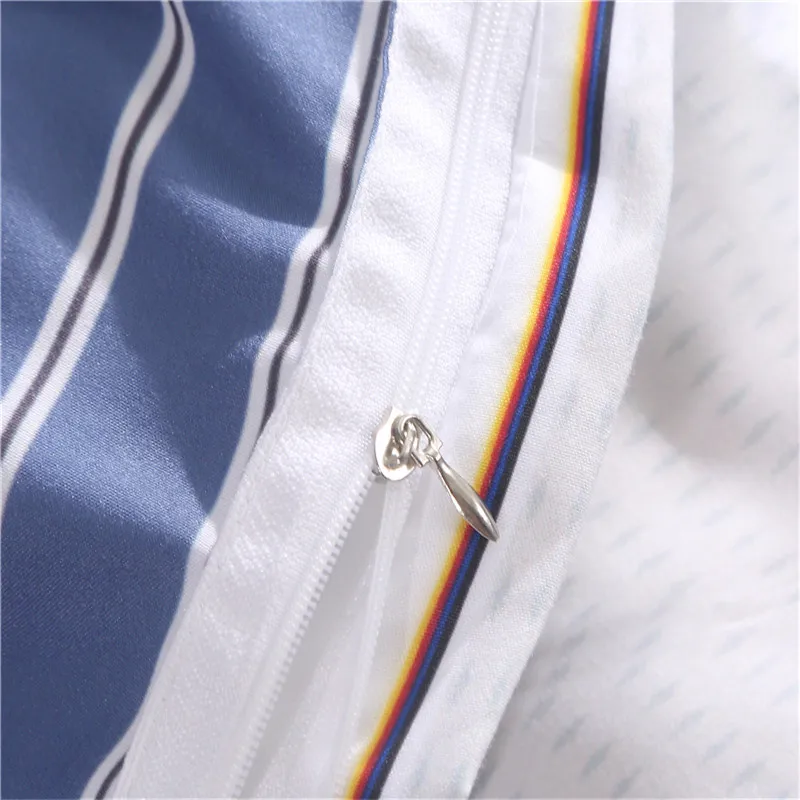 Синий и белый полосатый узор пододеяльник Плоские простыни + наволочка Король