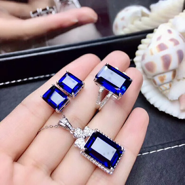 Set MeiBaPJ сапфир драгоценный камень Ювелирный Набор 925 пробы серебряные ювелирные изделия для женщин - Цвет камня: Set