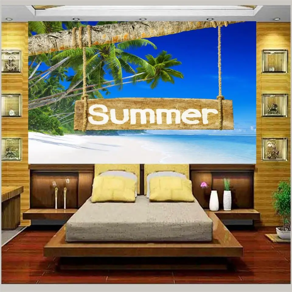 3d фотообои на заказ настенная роспись в гостиную лето пляж Коко дерево живопись