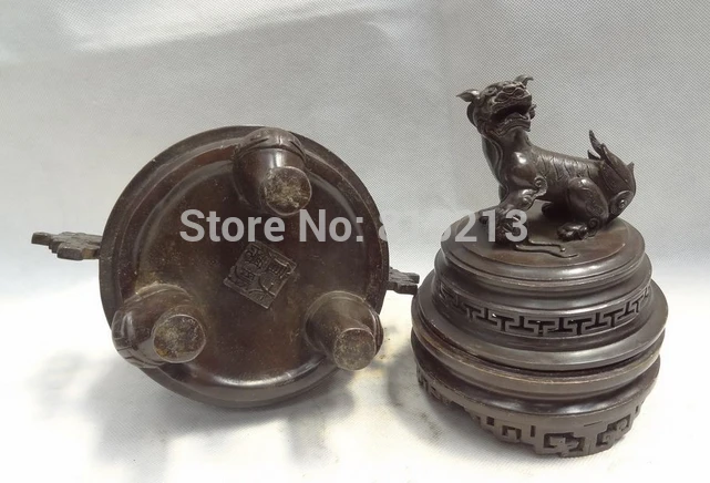 Bi001068 13 &quotТибетский буддизм бронзовый собака Фу Собака Статуя Льва PiXiu курильница