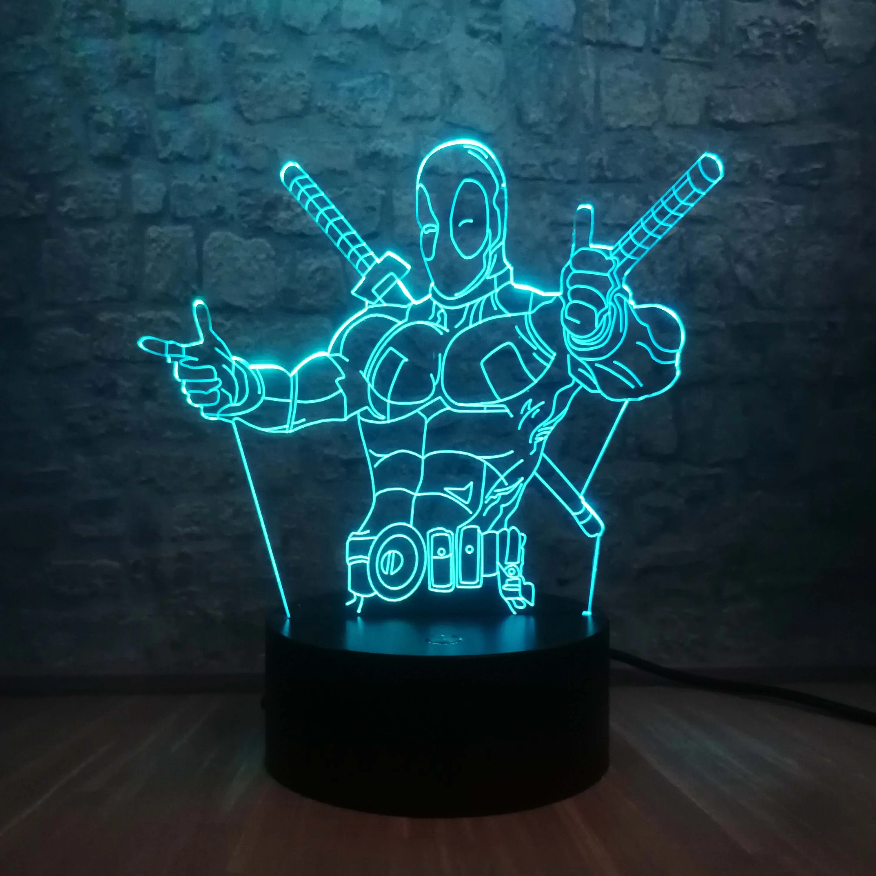 Marvel Deadpool Cool Hero 3D светодиодный ночной Светильник RGB Blub многоцветный 7 цветов
