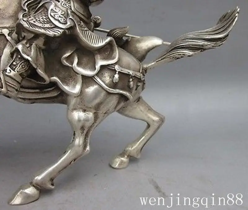 Китайский Фэншуй Серебряный куань Кунг Гуань Юй Воин Бог держать мачете ездить