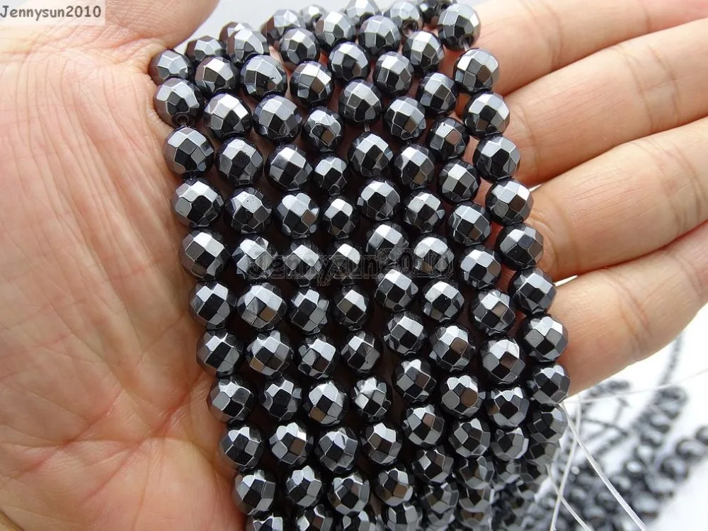 Черный 8 мм Гематит Драгоценные Камни камень Грановитая Круглый Бисер 15.5 &quotдля