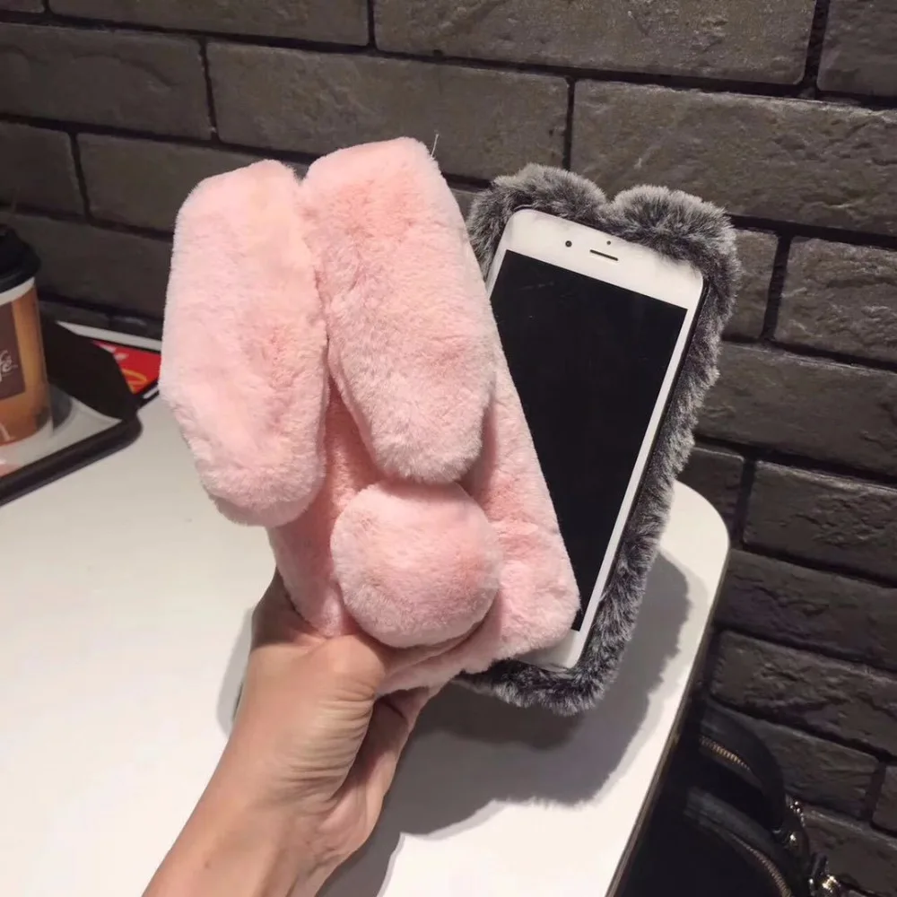 Geruide 3D милый мягкий пушистый кролик Обувь на теплом меху чехол для Samsung Galaxy S8 s7 S6