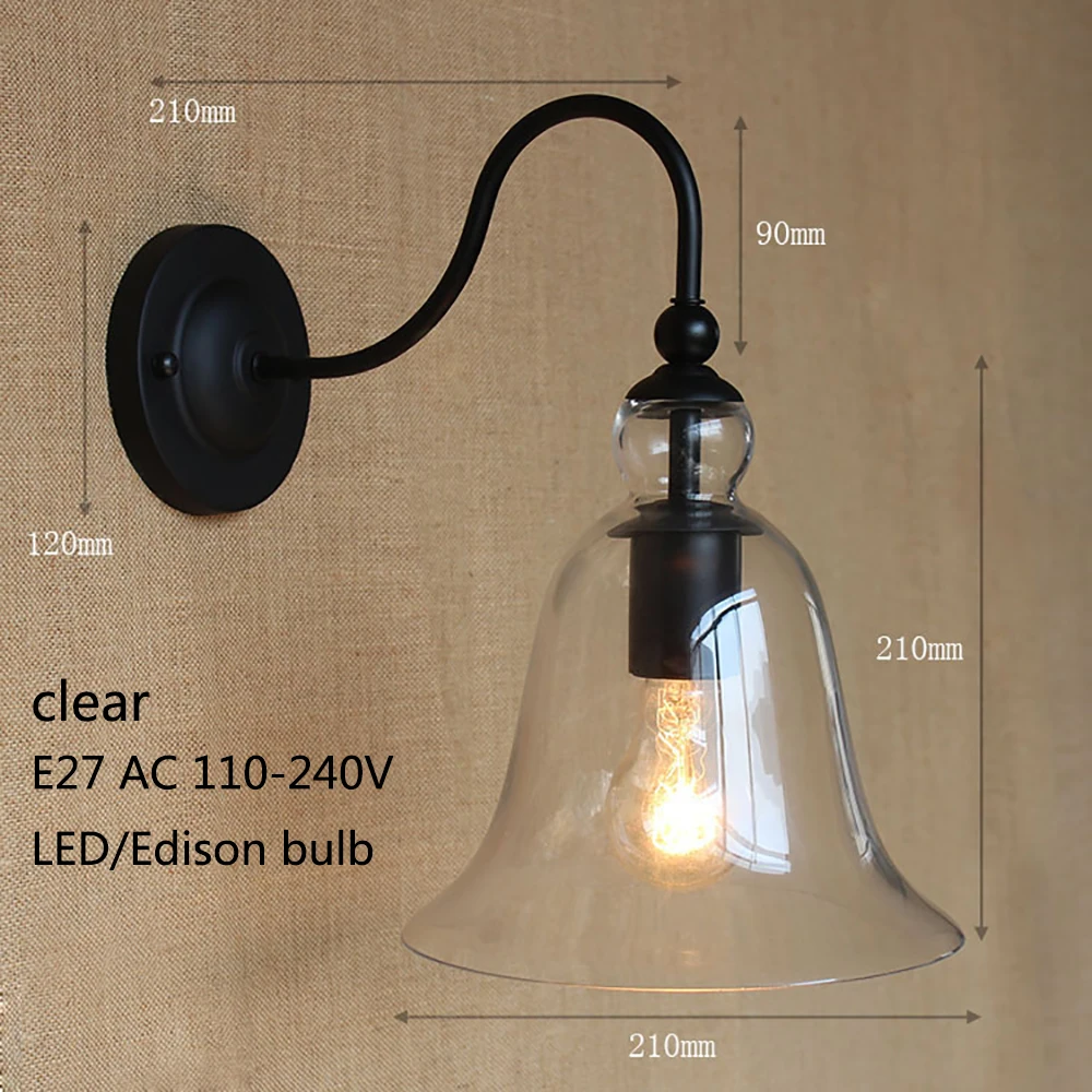 Винтажные Настенные светильники 4 цветов лампы из голубого стекла для спальни