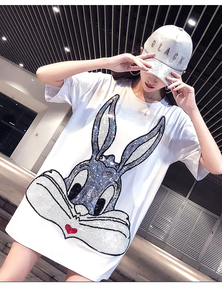 Харадзюку женские рубашки Bugs Bunny Sequin уличная хлопковая Высококачественная Корейская одежда повседневные длинные женские рубашки