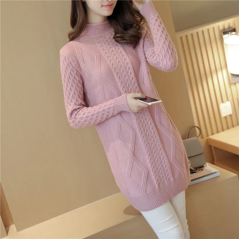 

The new autumn and winter women loose in the long section of the first set of high-necked hemp tassel thick sweater