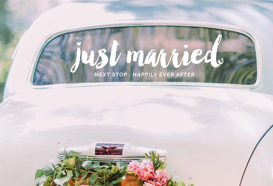 

Just Married Decal Vinyl Car Decals Wedding Sticker Wedding Decoration Modern Happily Ever After Wall Stickers Creative G41