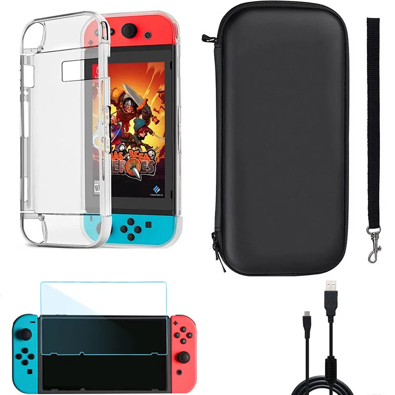Для Nintendo Switch 4 в 1 Аксессуары Чехол сумка + зарядный кабель Защитная пленка чехол