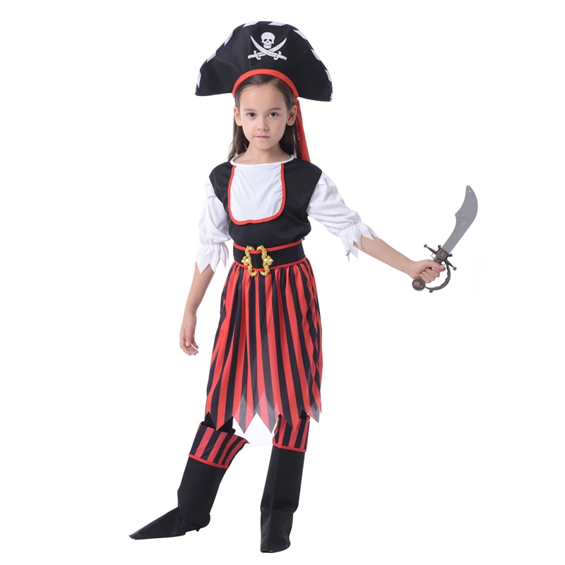 Halloween Striped Girls Skirts Performance Costume Children Cosplay Pirate Clothing Kids Pary Fashion Show Sets With Hat | Тематическая