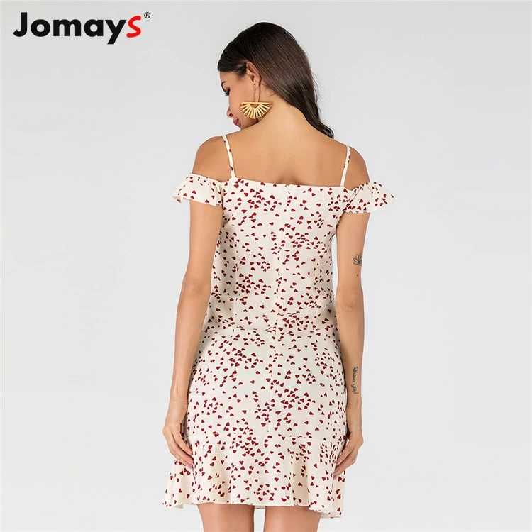 Jomays Summer Dress Vintage Floral Print Spaghetti Strap Ruffle Lady Women Mini Dresses Vacation Casual Clothes | Женская одежда