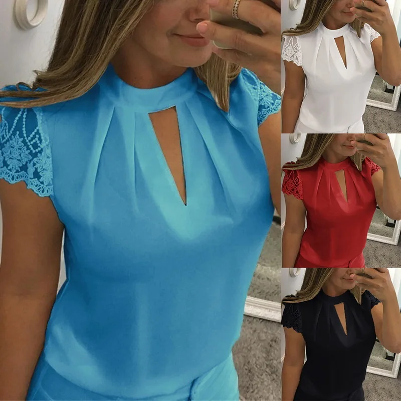 CALOFE кружевные блузки женские 2019 Открытые Сексуальные Топы Женские однотонные