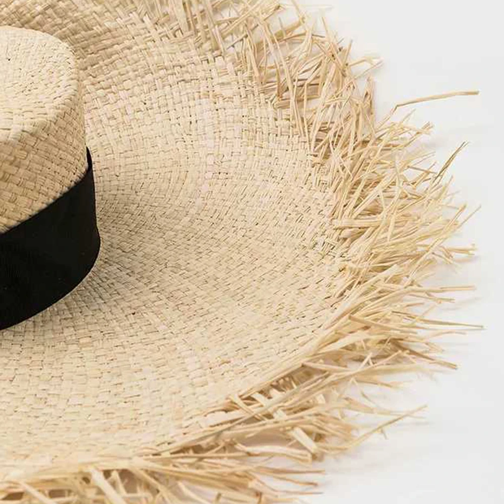 Шляпа Raffia, унисекс, соломенная шляпа с бахромой, большой широкий козырек солнцезащитной кепки для женщин, мужские пляжные кепки, летняя УФ шляпа, козырек, шляпа, складная