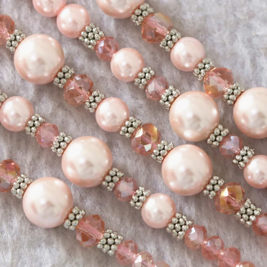 Высокое качество розовый Круглый Shell Имитация Жемчуга 5 рядов ожерелье хрусталя