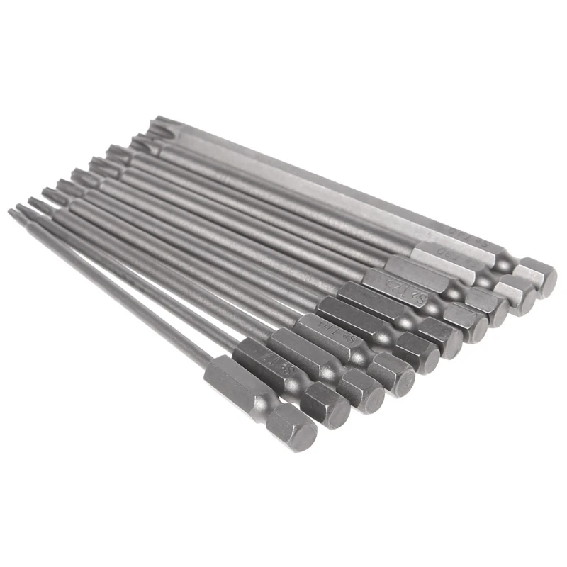 10 шт./компл. 100 мм 1/4 дюймовые шестигранные магнитной головки Torx насадки для
