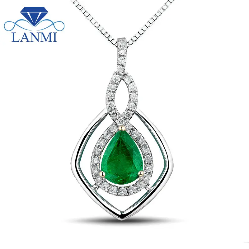 LANMI Emerald Pendants Natural Gemstone Jewelry 14Kt Two Tone Gold Pear 6x8mm Green Stone Pendant WP044 | Украшения и аксессуары