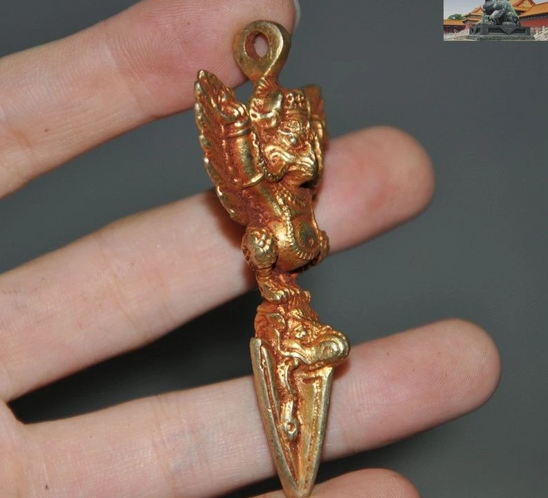 Тибетская бронзовая позолота 24 к с крылышками Гаруда птица Бог Ваджра Дордже