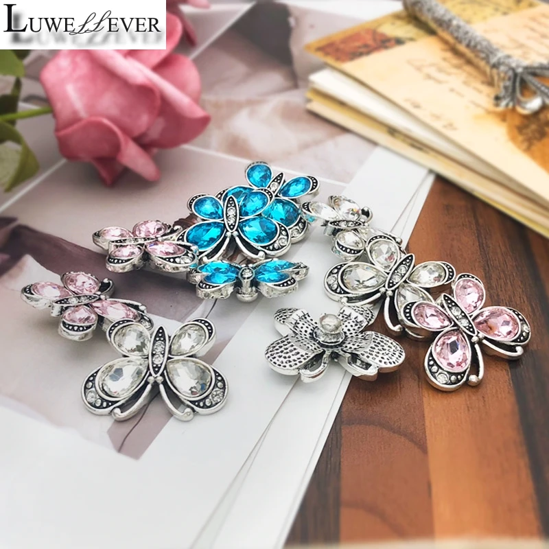Модная бабочка w207 Кристалл 3D 18 мм металлическая кнопка для браслета ожерелья