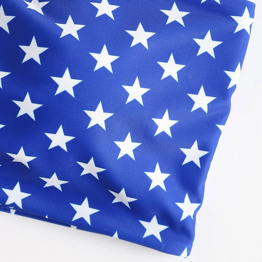 ZAFUL Женские Купальники Sexy American Flag Пляжная Одежда Высокая Талия Колье Bandeau Бикини